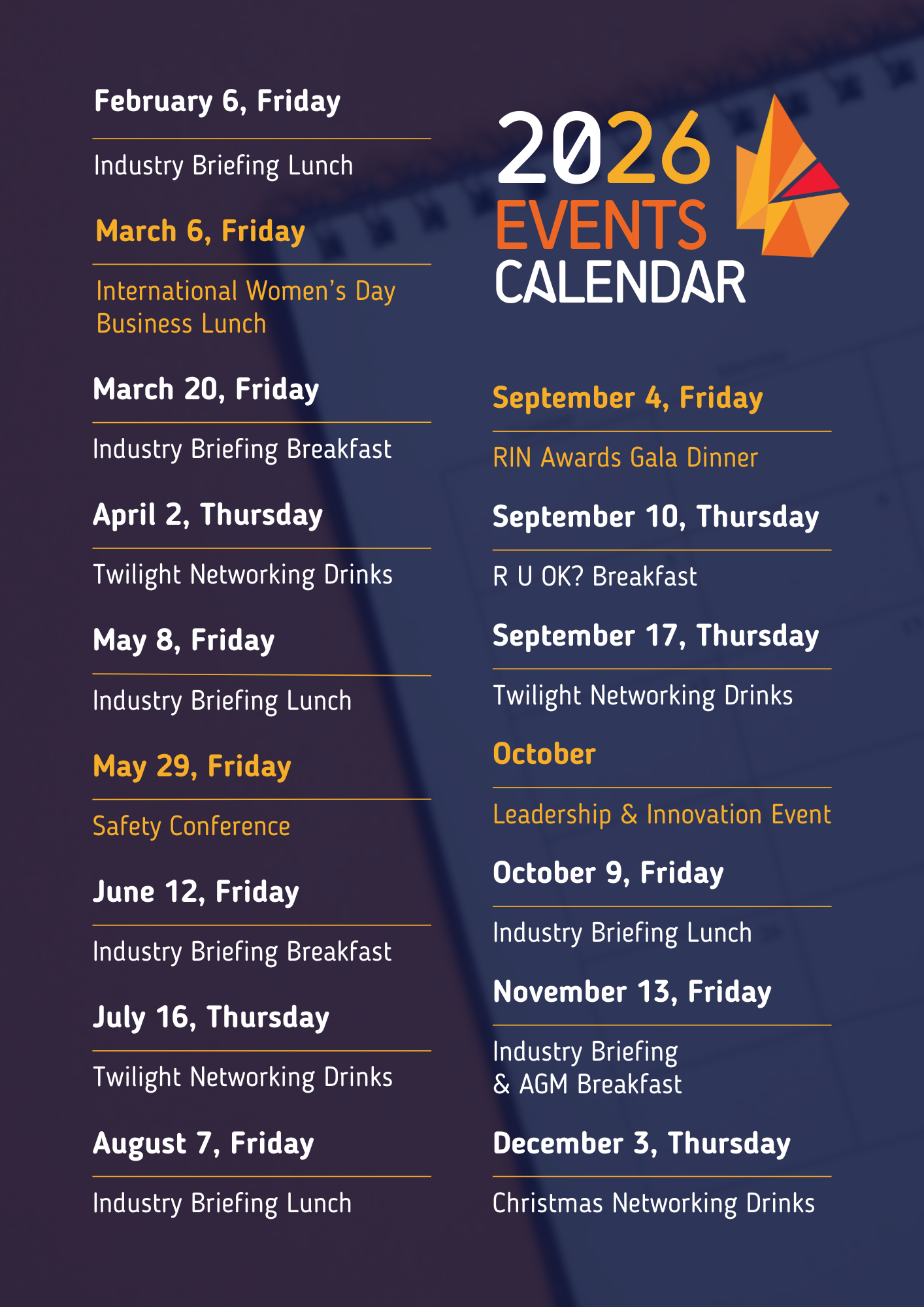 RIN calendar of events